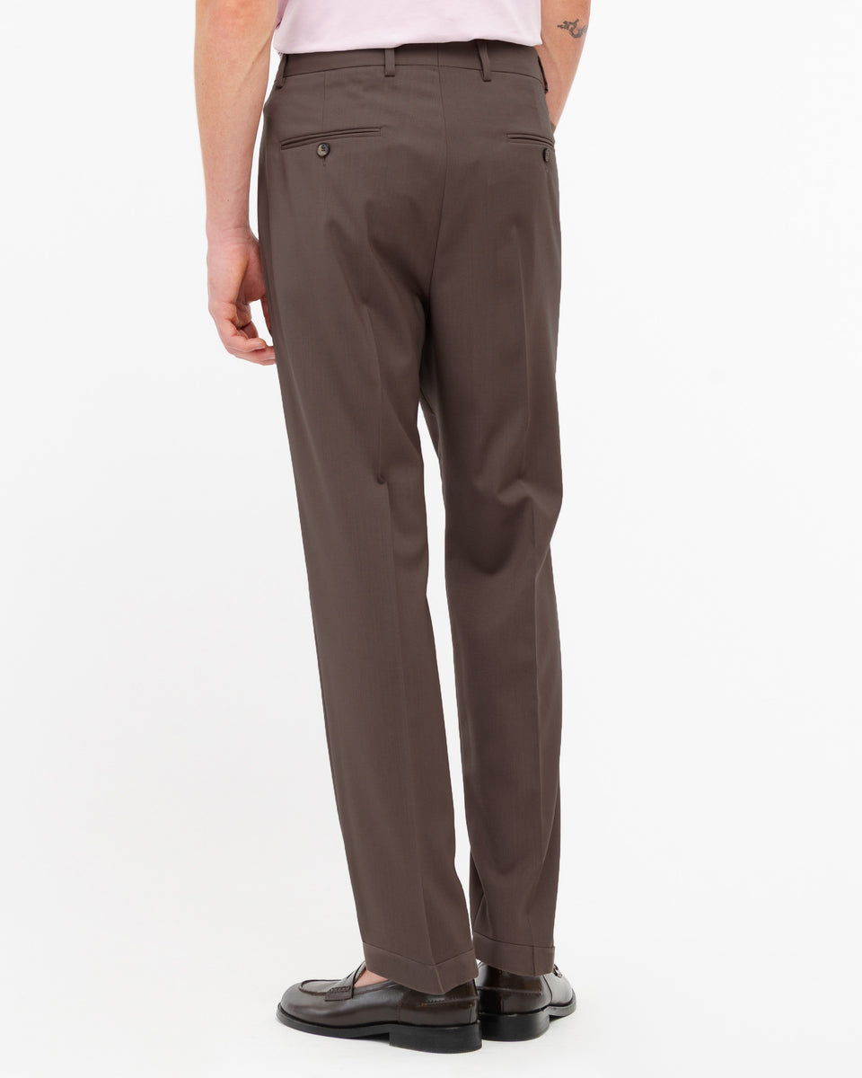 brown chinos with turn ups in cool stretch wool - Manuel Ritz Official