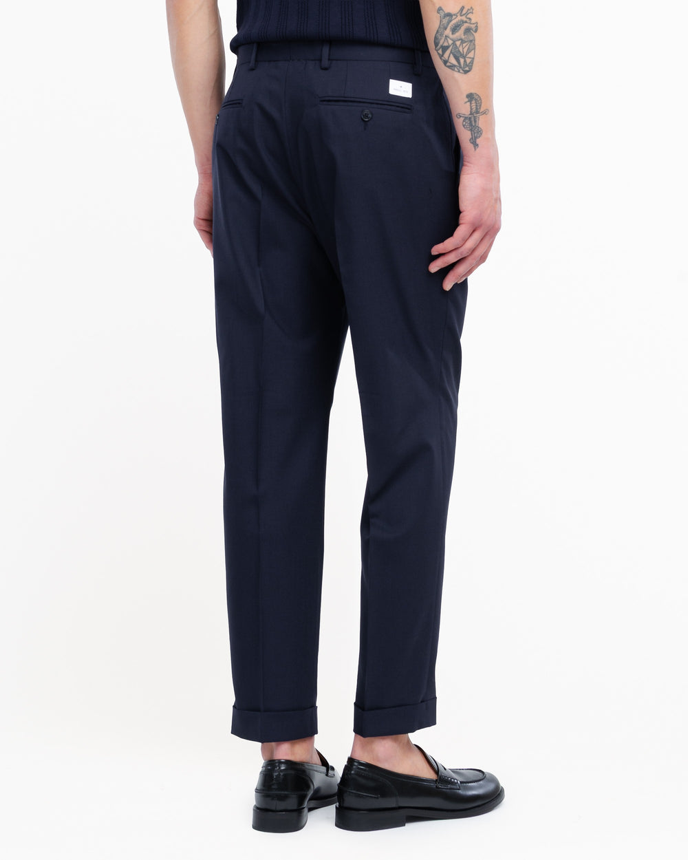 blue chinos with turn ups in cool stretch wool