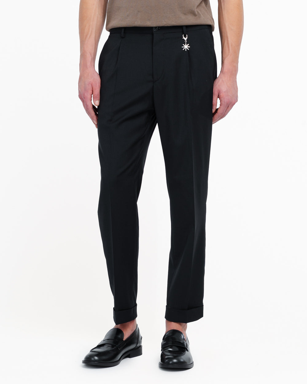black chinos with turn ups in cool stretch wool