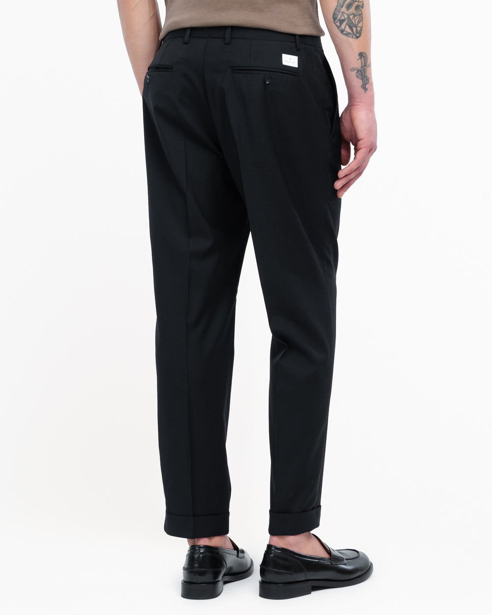 black chinos with turn ups in cool stretch wool