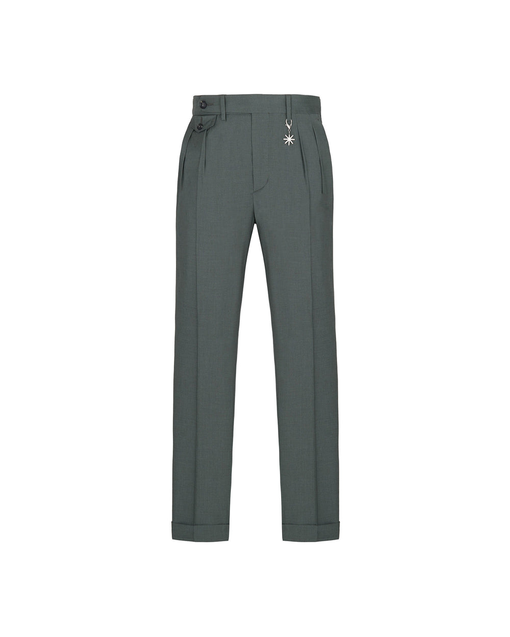 green stretch cool wool double pleat trousers