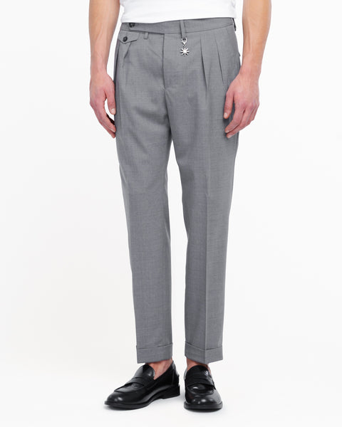 gray stretch cool wool double pleat trousers