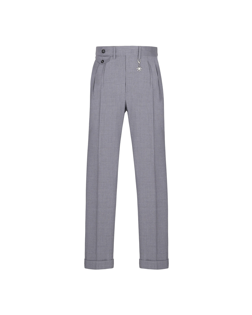 gray stretch cool wool double pleat trousers