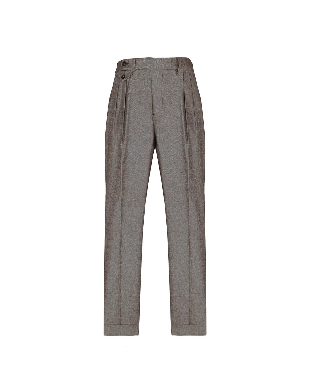 brown double pleated trousers in denim effect cotton linen twill