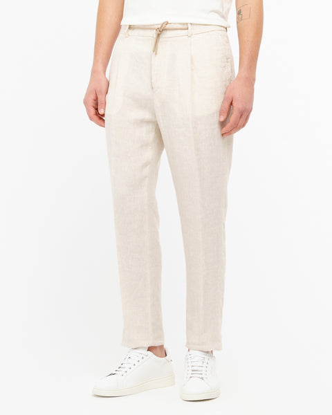 beige washed linen jogging trousers