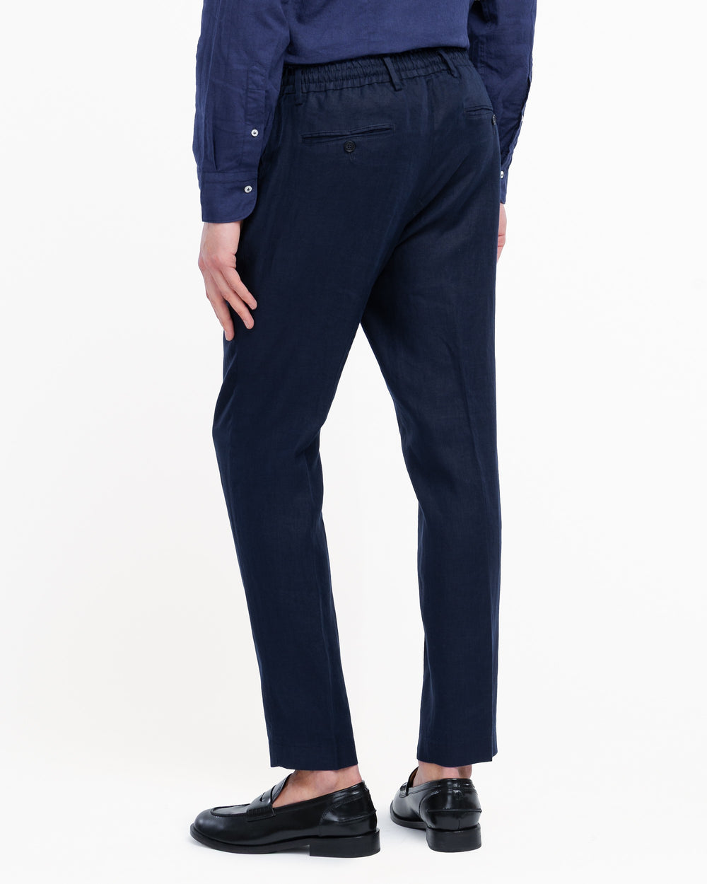 blue washed linen jogging trousers