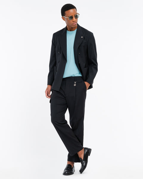 black cool stretch wool cargo trousers