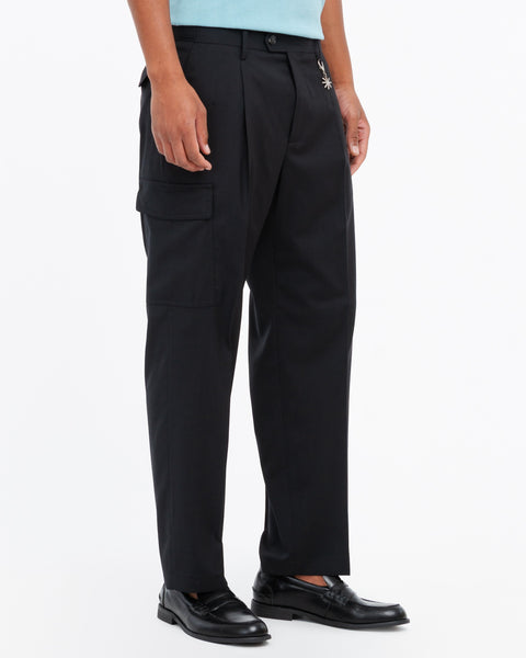 black cool stretch wool cargo trousers