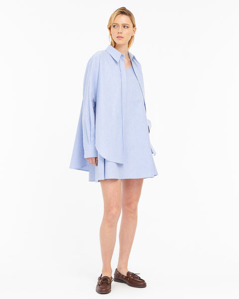 light blue oxford cotton shirt and dress combo with appliqués
