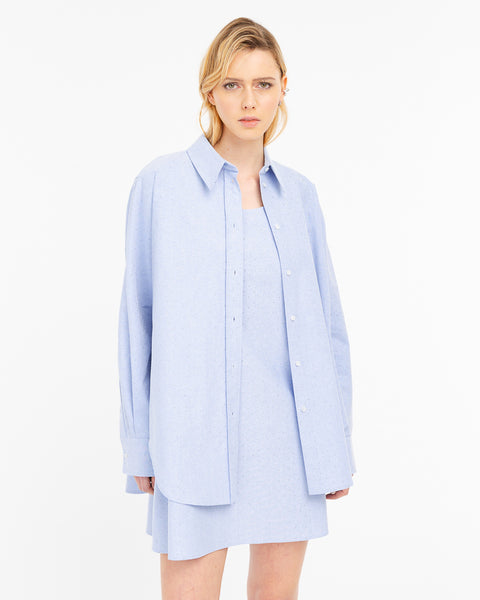 light blue oxford cotton shirt and dress combo with appliqués