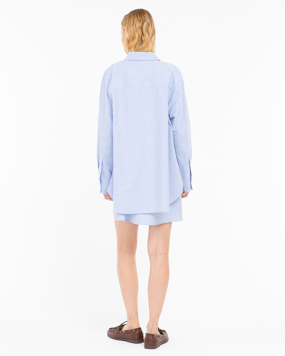 light blue oxford cotton shirt and dress combo with appliqués