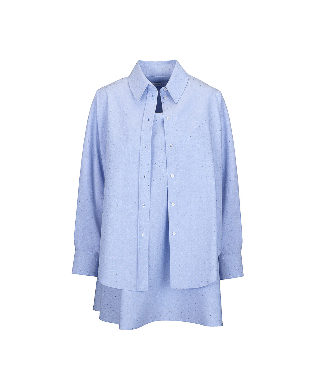light blue oxford cotton shirt and dress combo with appliqués