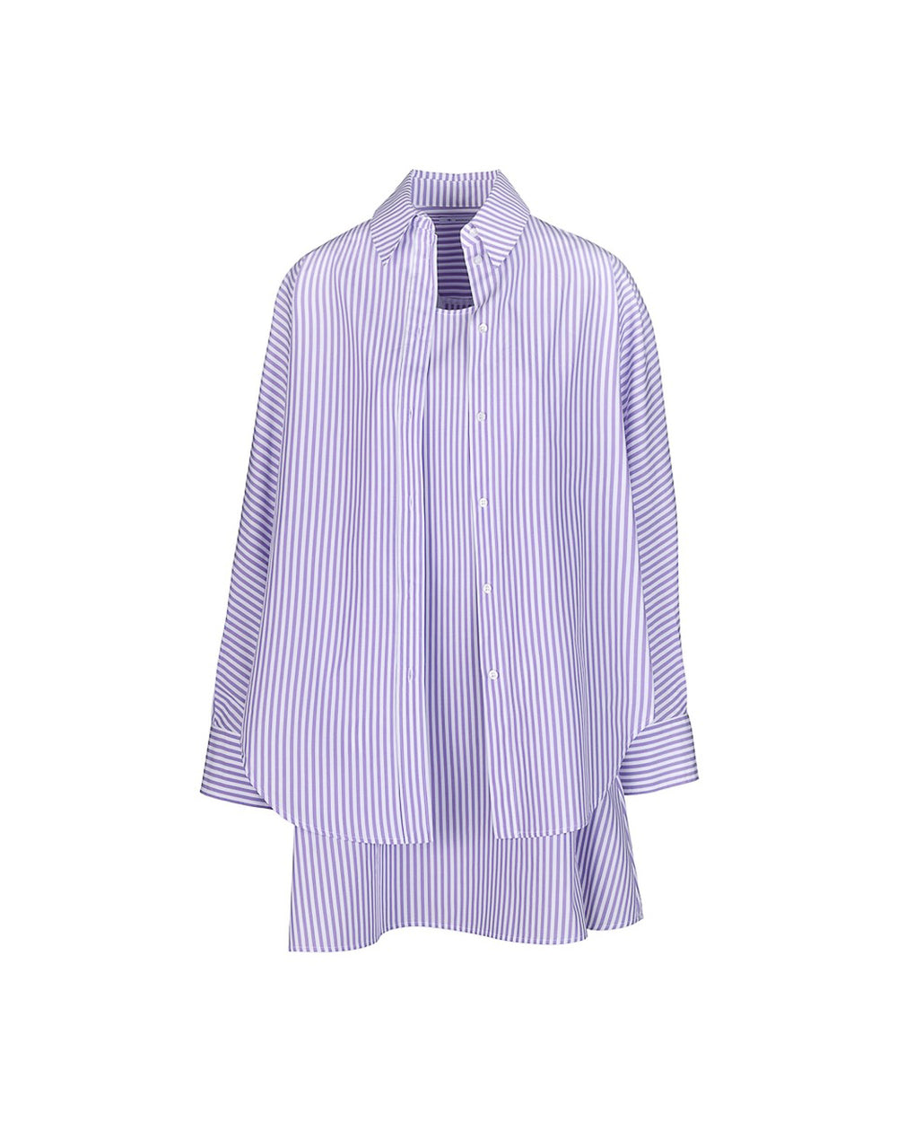 violet shirt and striped cotton dress combo