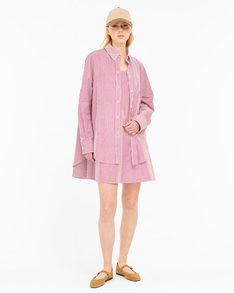 red cotton striped shirt and dress combo