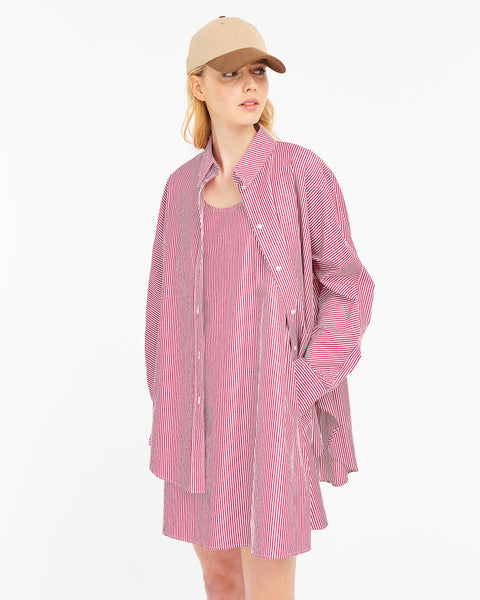 red cotton striped shirt and dress combo
