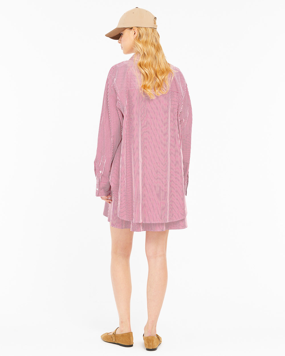 red cotton striped shirt and dress combo