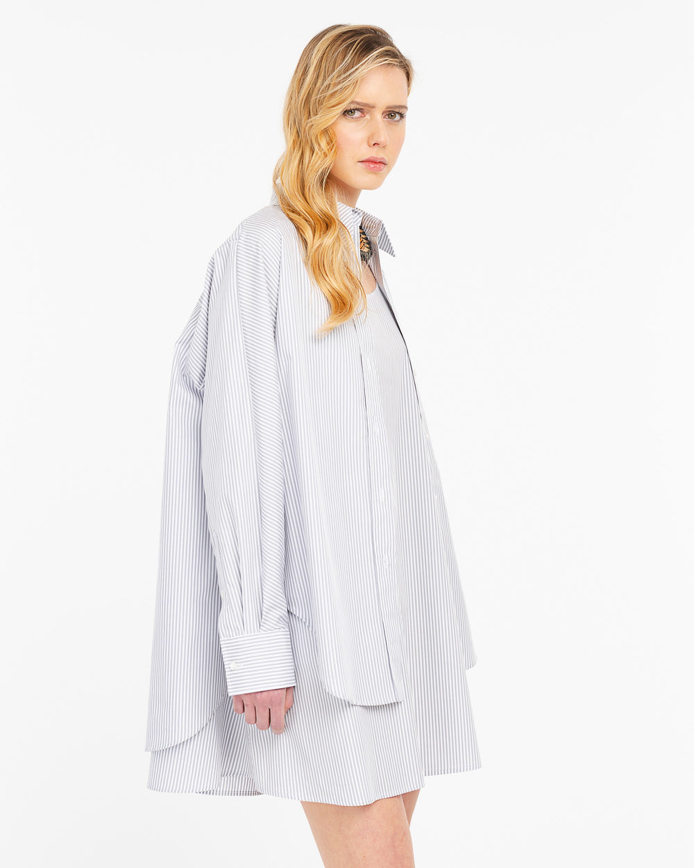 gray cotton striped shirt and dress combo