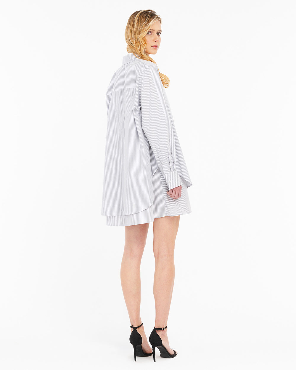 gray cotton striped shirt and dress combo