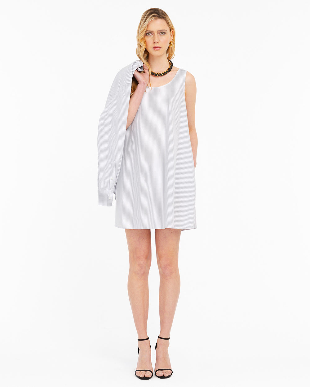 gray cotton striped shirt and dress combo