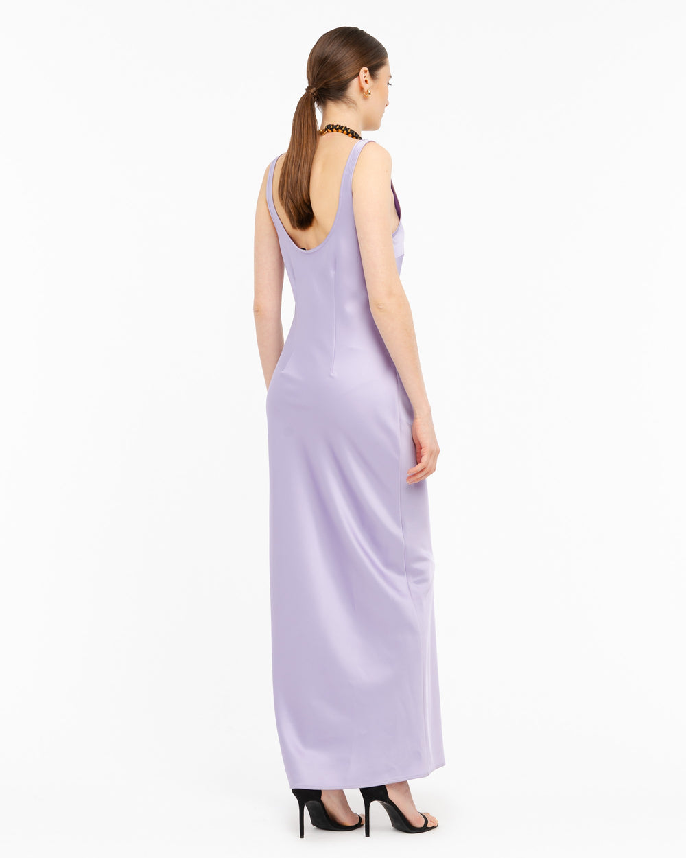 violet long satin effect dress