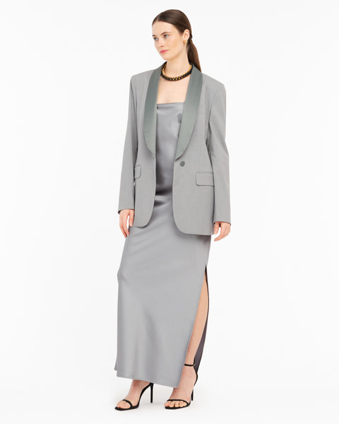 gray long satin effect dress