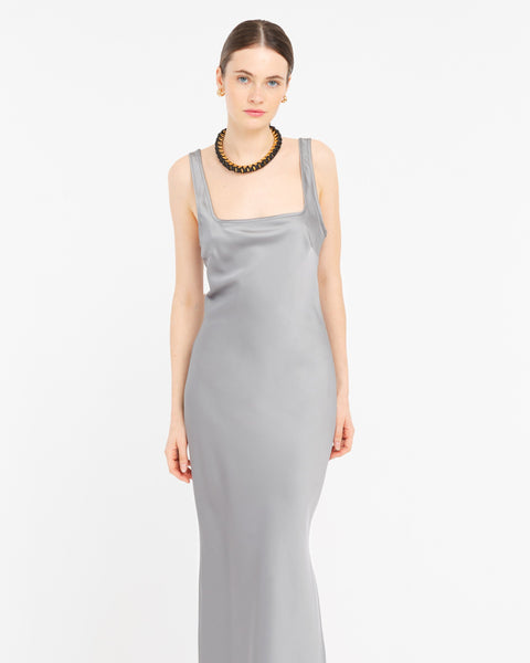 gray long satin effect dress