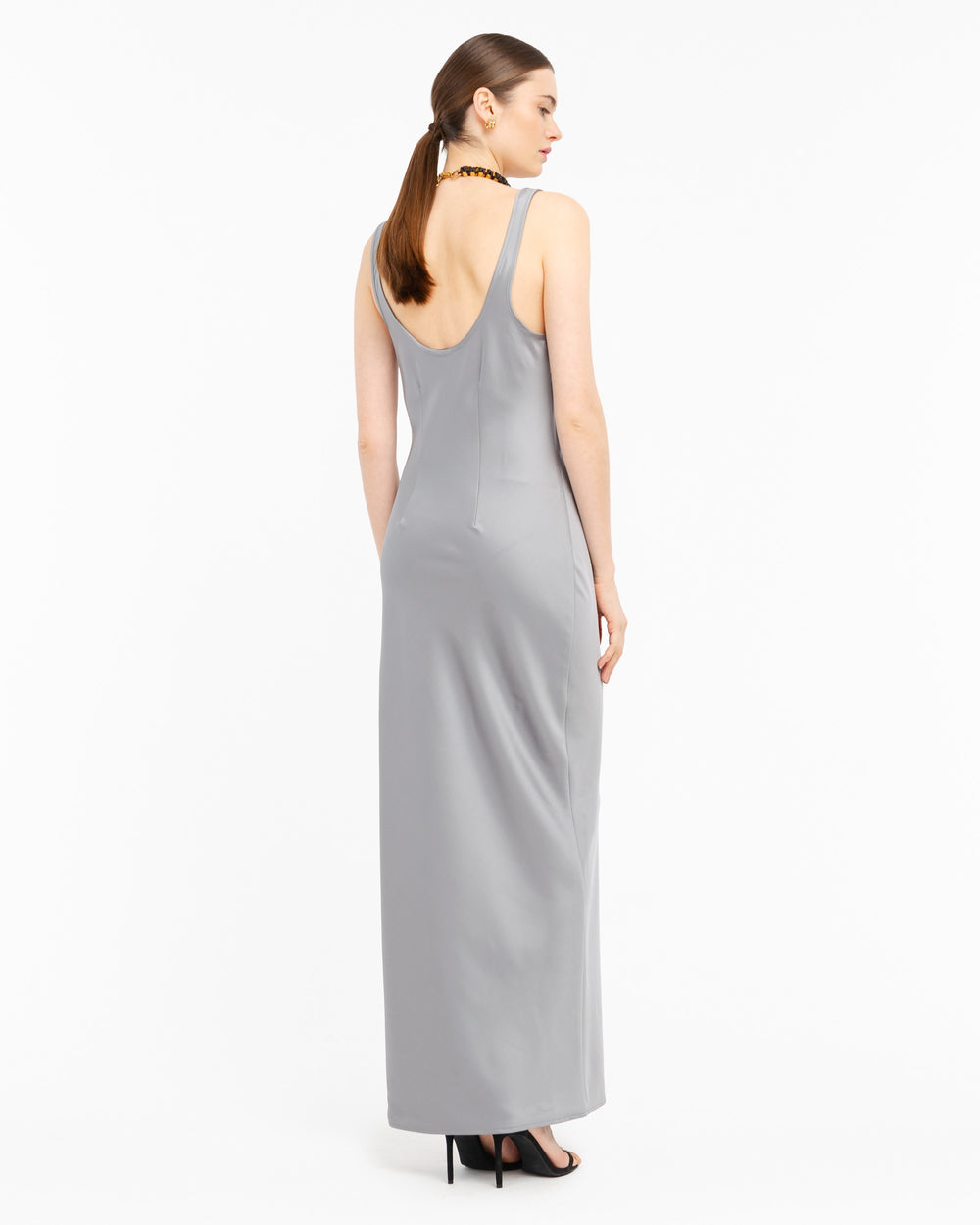 gray long satin effect dress