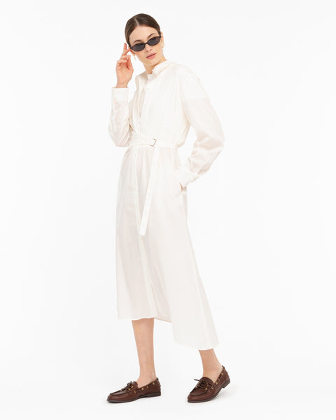 white stretch cotton blend poplin shirt dress