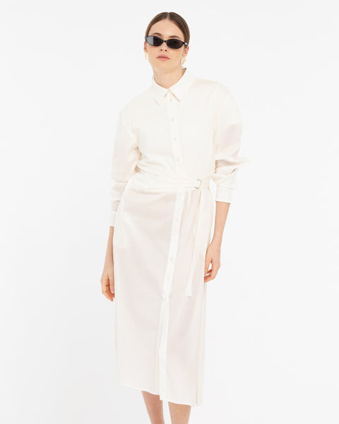 white stretch cotton blend poplin shirt dress