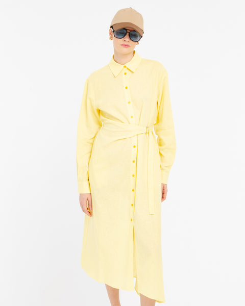 yellow linen cotton shirt dress