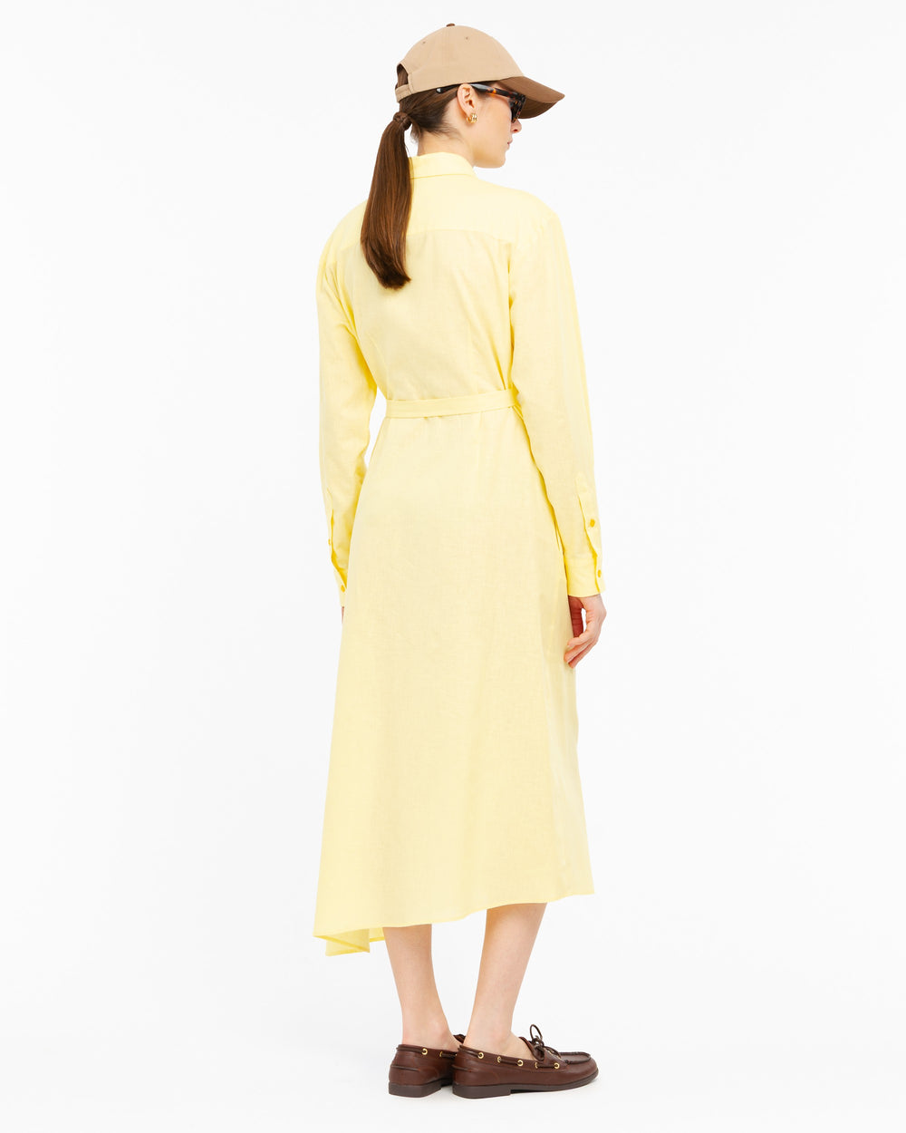 yellow linen cotton shirt dress