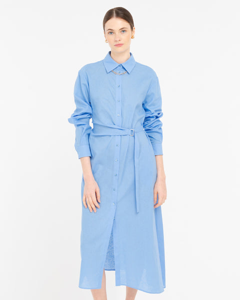 light blue linen cotton shirt dress