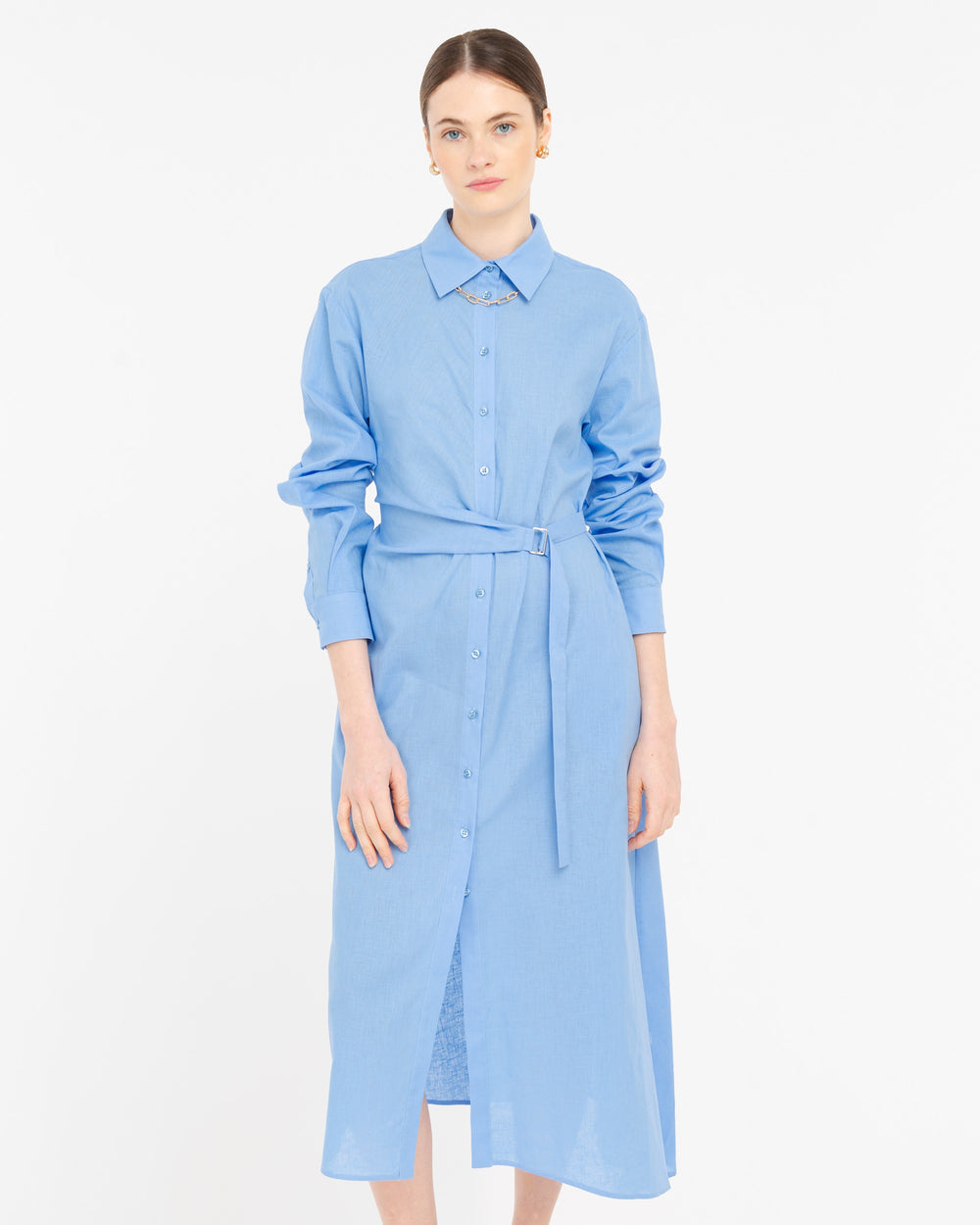 light blue linen cotton shirt dress