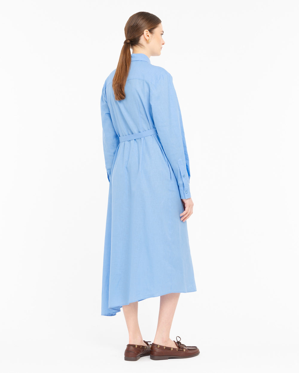 light blue linen cotton shirt dress