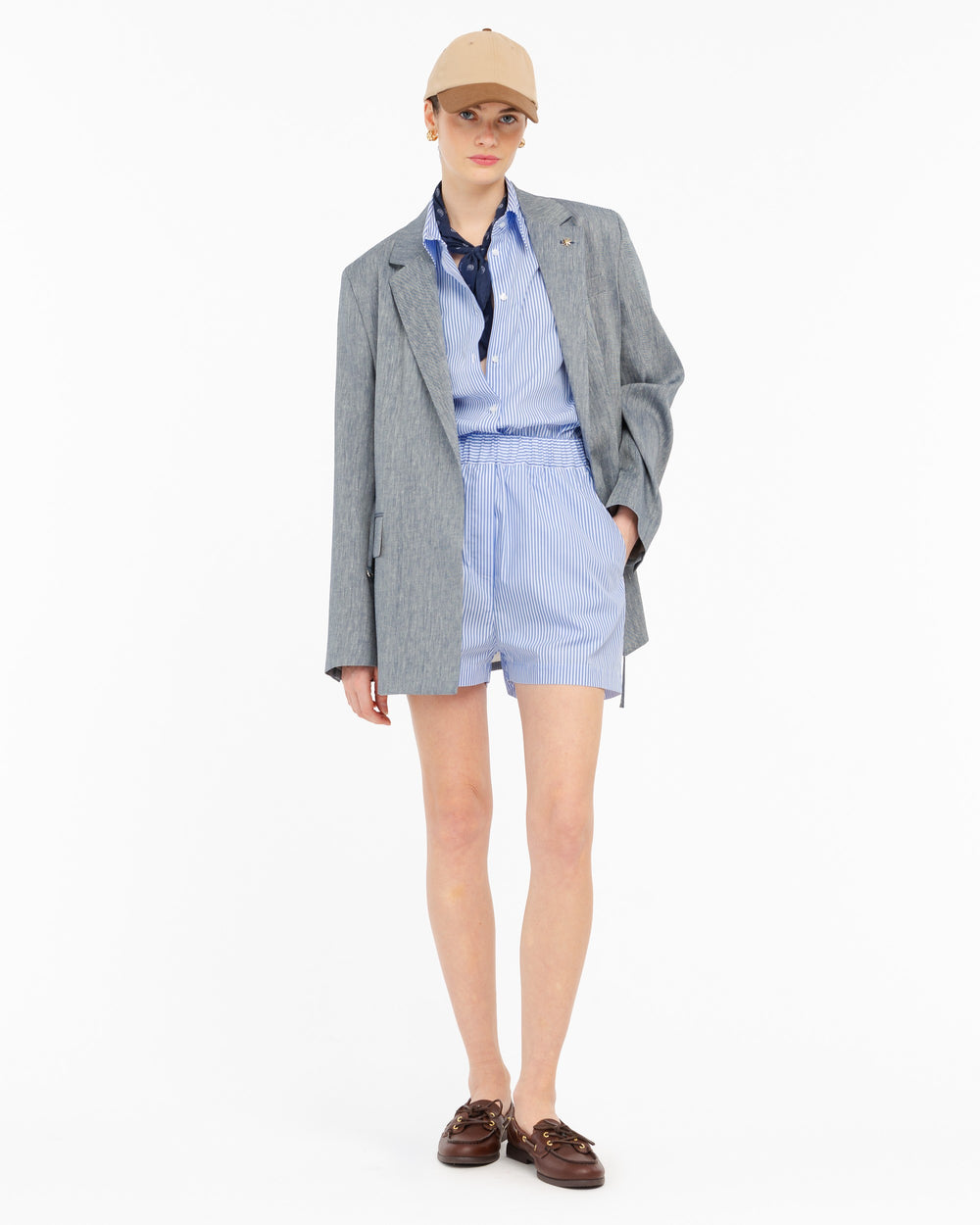 light blue cotton striped bermuda shorts