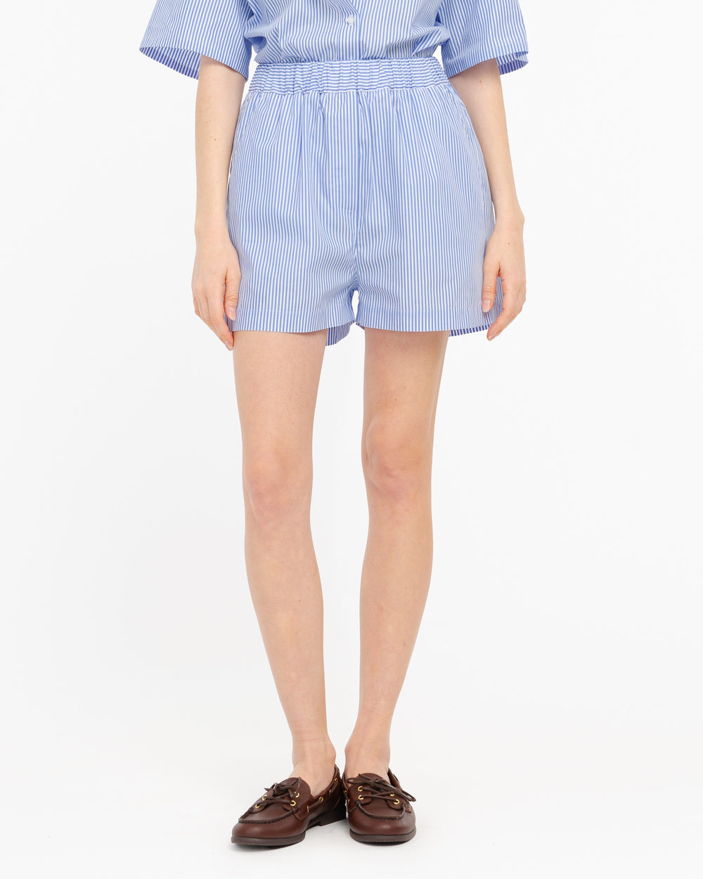 light blue cotton striped bermuda shorts