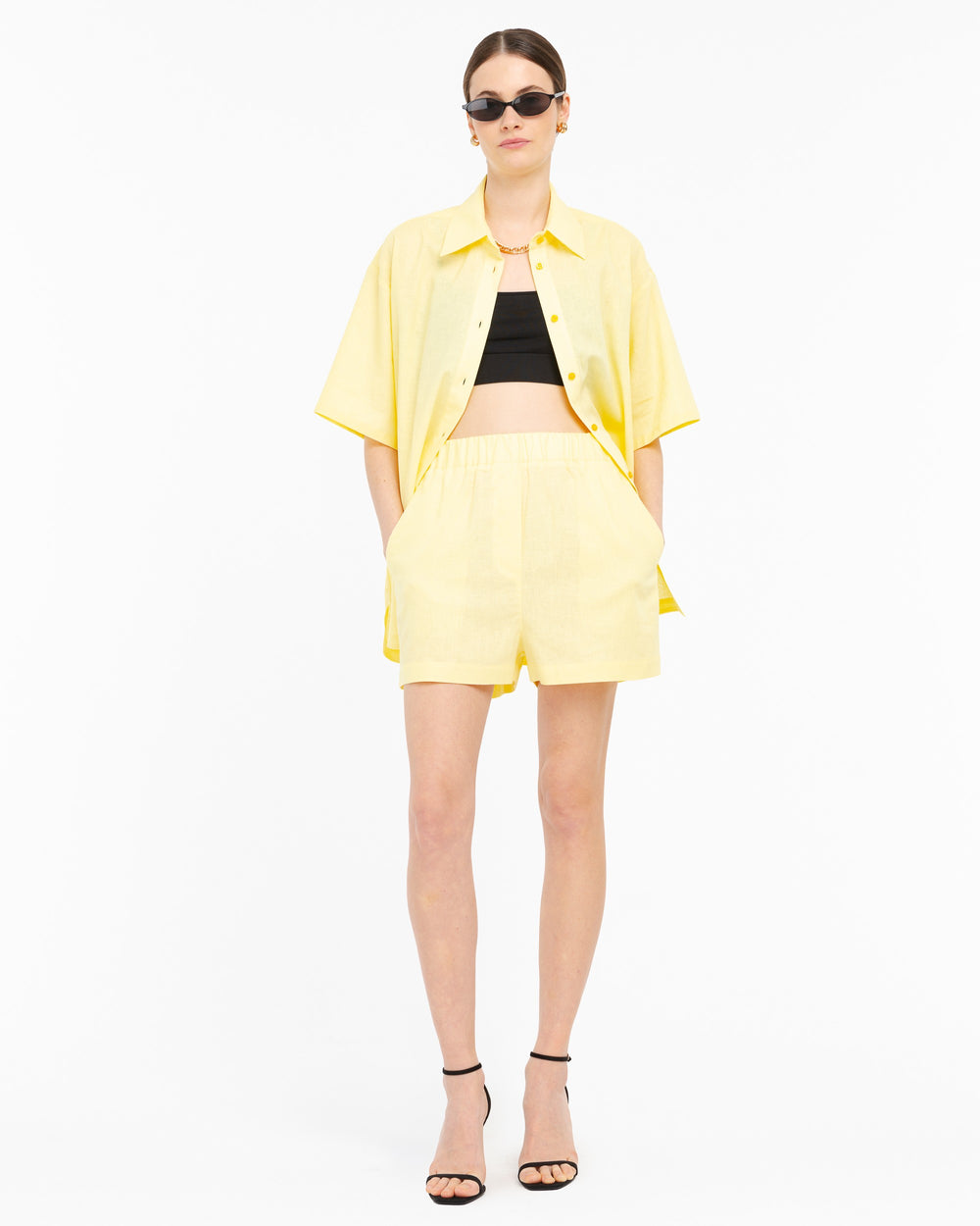 yellow linen cotton bermuda shorts