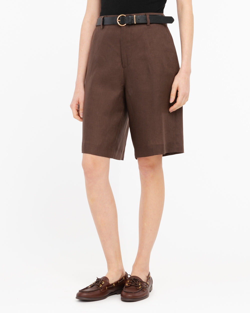 brown linen bermuda shorts