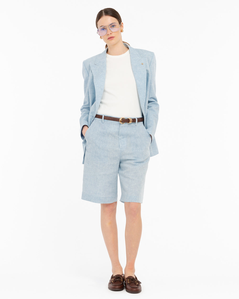 sky blue viscose linen bermuda shorts