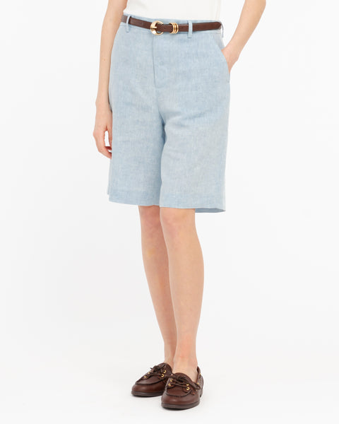 sky blue viscose linen bermuda shorts