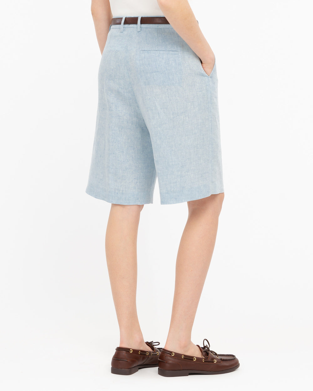 sky blue viscose linen bermuda shorts