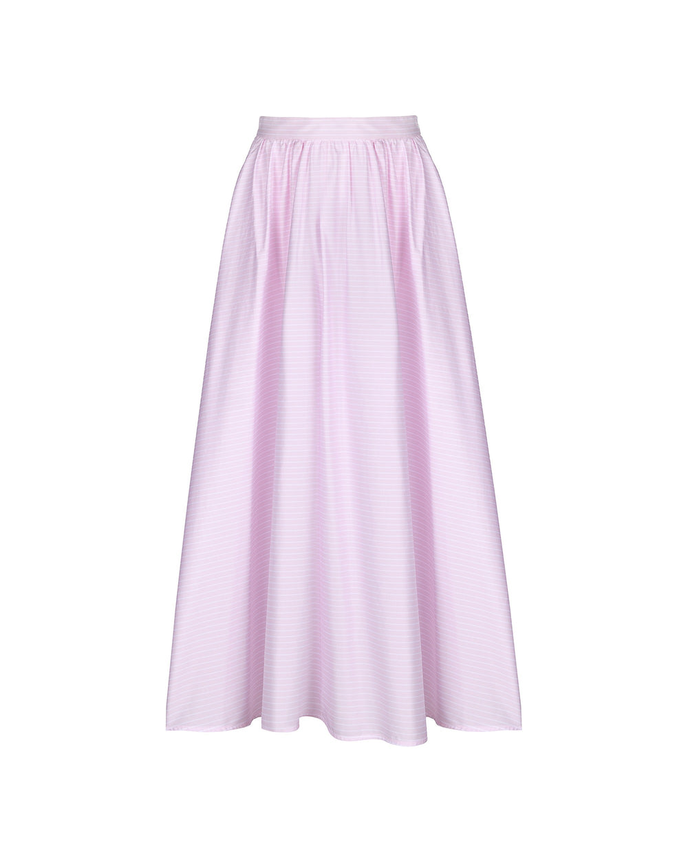 pink long cotton satin striped skirt