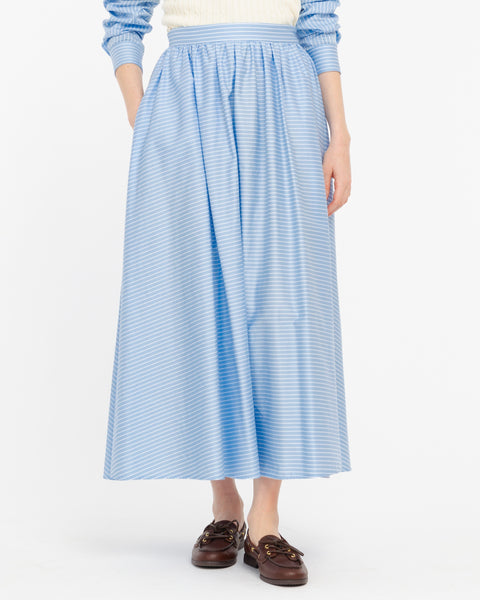 light blue long cotton satin striped skirt
