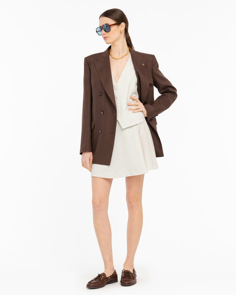 beige cool stretch wool trouser skirt