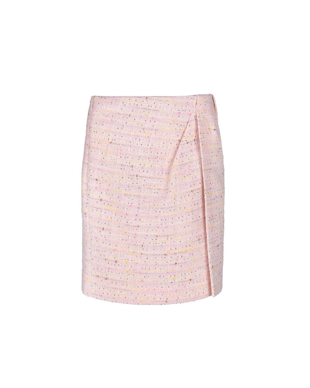 pink mini bouclé skirt with sequins