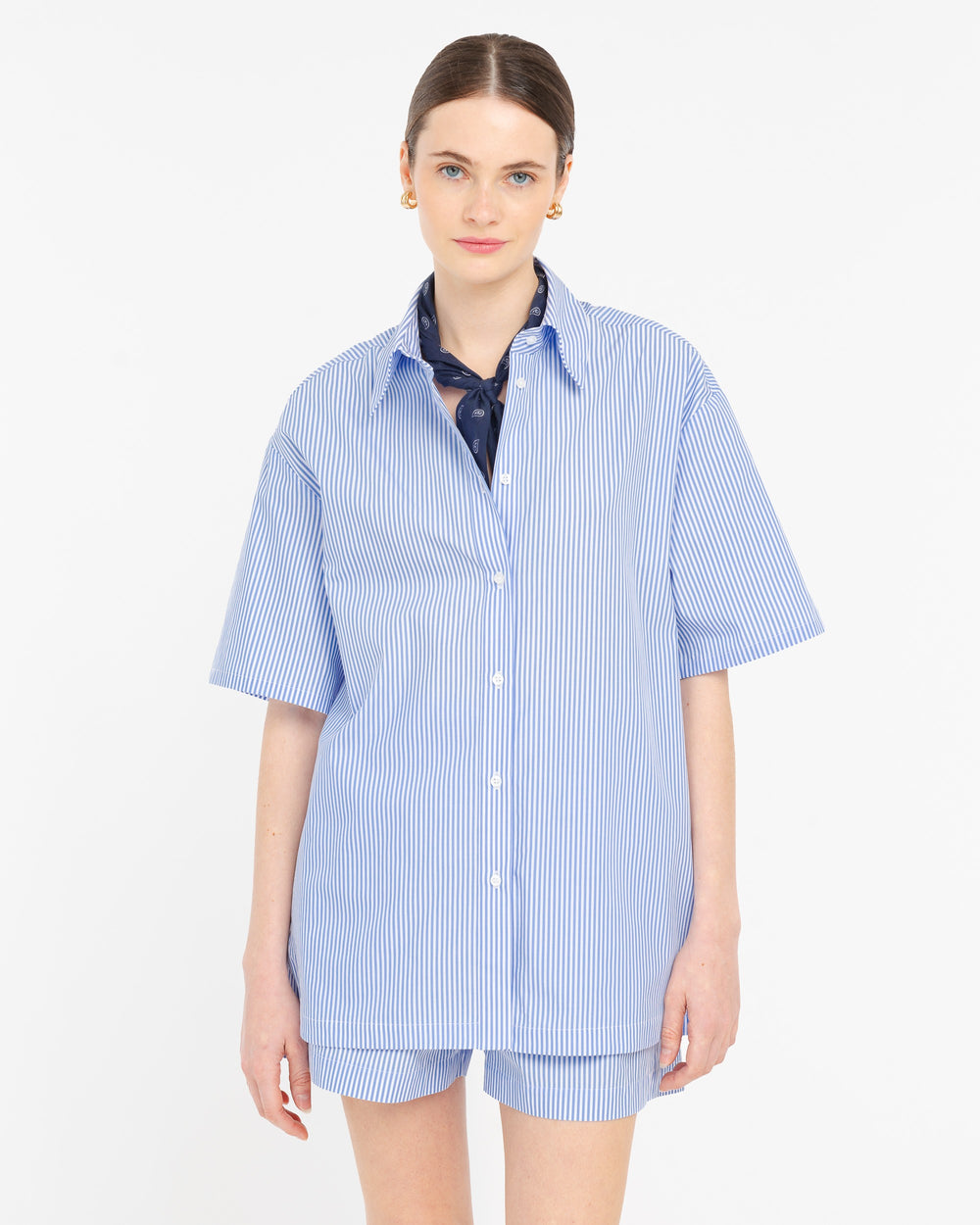light blue oversized striped cotton shirt