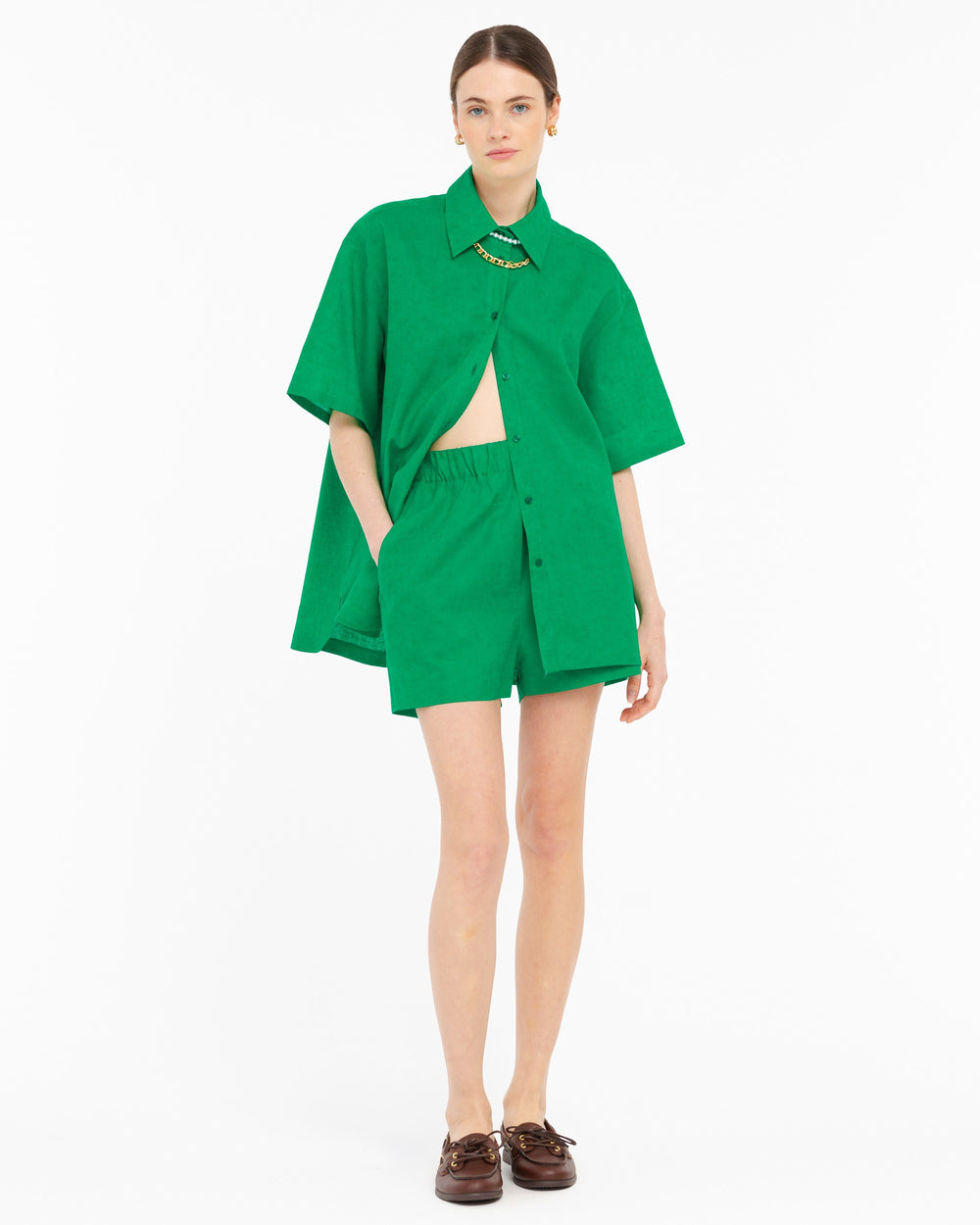 green linen cotton over shirt