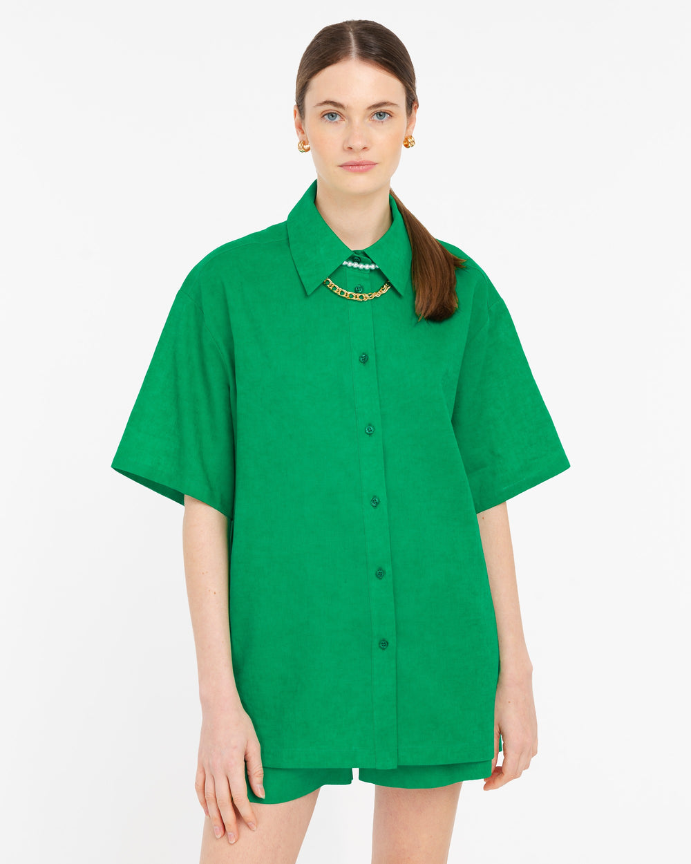 green linen cotton over shirt
