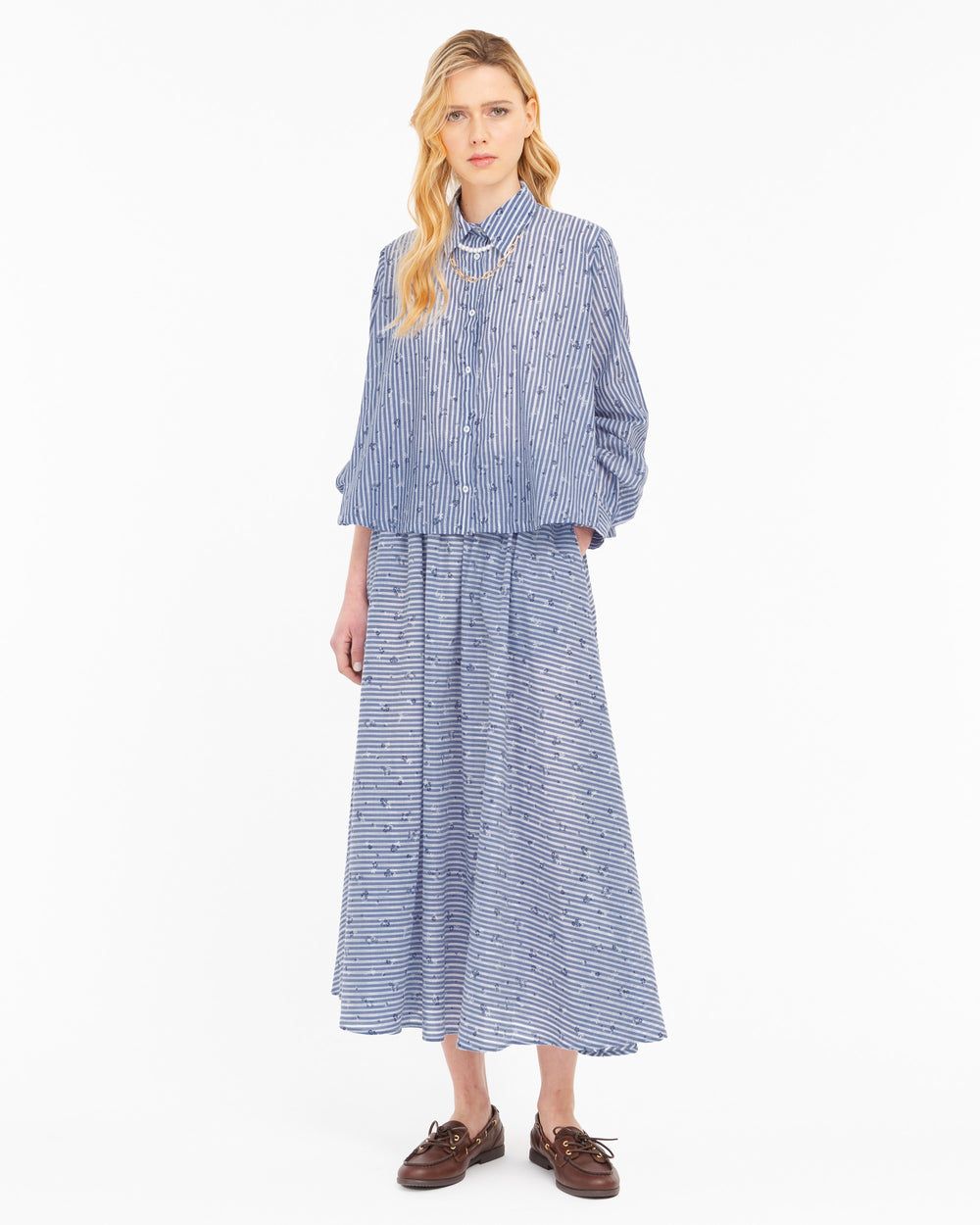 light blue loose fitting openwork cotton shirt