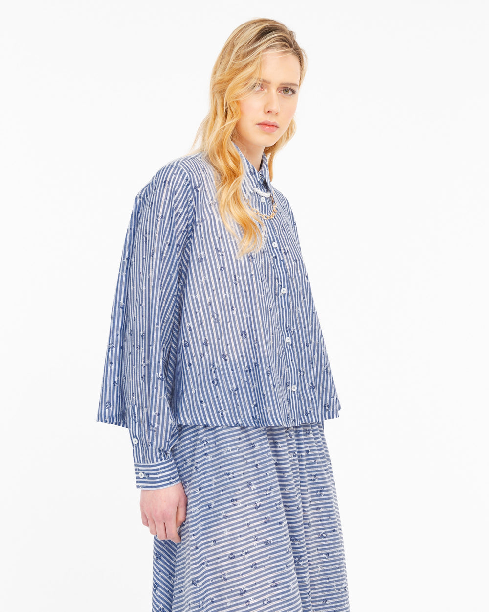 light blue loose fitting openwork cotton shirt